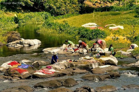 Women doing laundry in the rivers